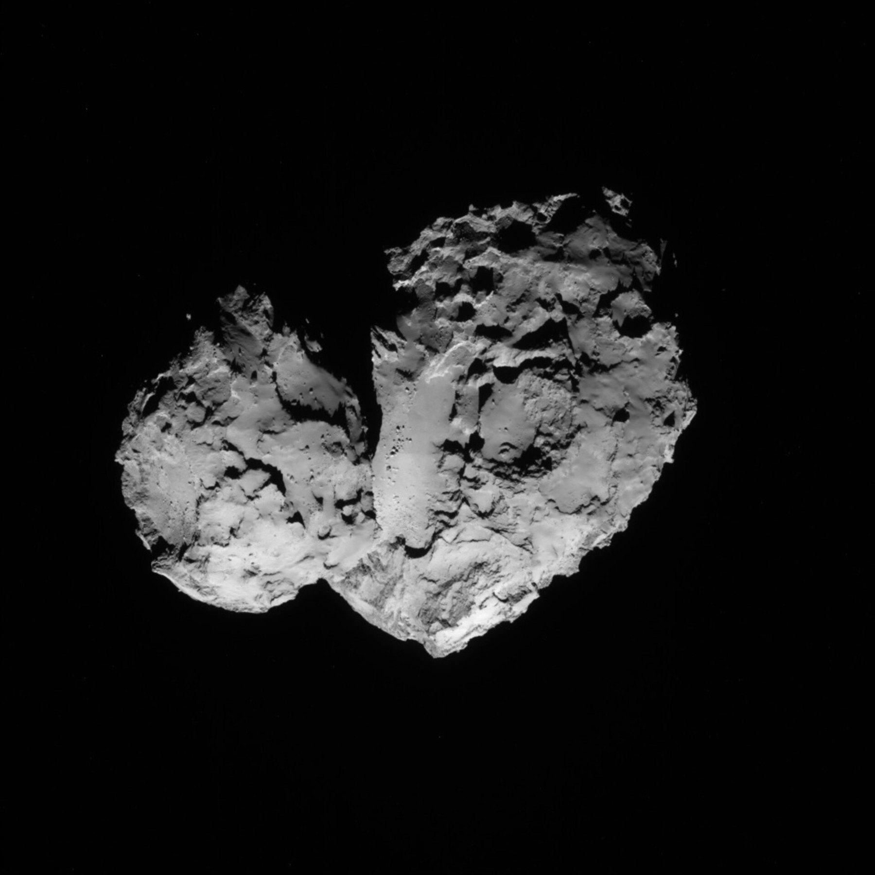 Kométa 67P/Čurjumov-Gerasimenko na fotografii sondy Rosetta z 20. augusta 2014.